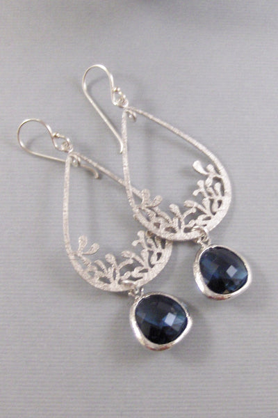 Sapphire Lace,Earrings,Sapphire Earrings,Silver Earrings,Sterling Silver,Bride,Navy,Wedding,Blue Stone,September Brithstone.Valleygirldesign