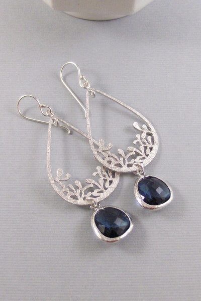 Sapphire Lace,Earrings,Sapphire Earrings,Silver Earrings,Sterling Silver,Bride,Navy,Wedding,Blue Stone,September Brithstone.Valleygirldesign