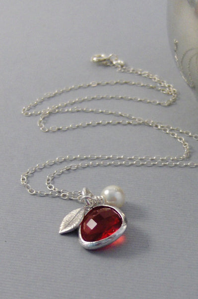Cranberry Blossom,Necklace,Red,Birthstone,Ruby,Ruby Necklace,Silver Necklace,Wedding,Birdesmaid,Sterling Silver,Valley Girl Designs