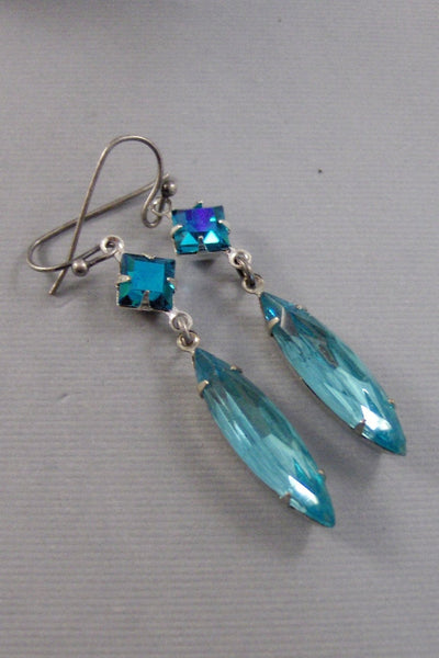 Deco,Earring,Vintage Earrings,Aquamarine Earrings,Aqua,Rhinestone,Topaz Earring,Blue Topaz,Blue Topaz Earring,Turquoise earring,valleygirl