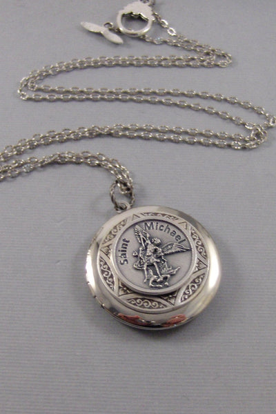 Saint Michael,Necklace,Locket,Silver Locket,Police,Military,Mens,Saint,Michael,Medal,Silver,Saint,Mens Gift,Jewelry Valleygirldesigns.