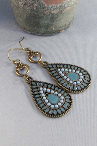 Gypsy Blue,Turquoise Earring,Blue Earring,Brass Earring,Boho Earring,Tribal Earring,Gypsy Earring,Aqua Earring,blue stone,valleygirldesigns
