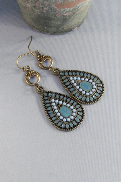 Gypsy Blue,Turquoise Earring,Blue Earring,Brass Earring,Boho Earring,Tribal Earring,Gypsy Earring,Aqua Earring,blue stone,valleygirldesigns