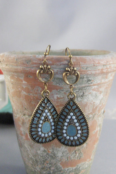 Gypsy Blue,Turquoise Earring,Blue Earring,Brass Earring,Boho Earring,Tribal Earring,Gypsy Earring,Aqua Earring,blue stone,valleygirldesigns