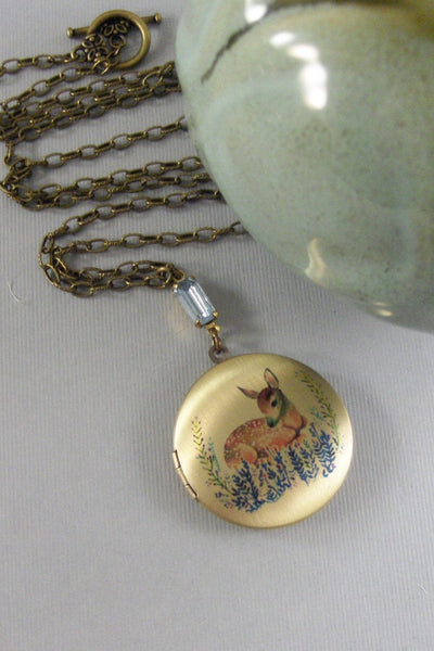 Sapphire Doe,Deer,Locket,Deer Locket,Deer Necklace,Sapphire Locket,Sapphire Necklace,Vintage Sapphire, Necklace,Blue Stone,ValleyGirlDesigns