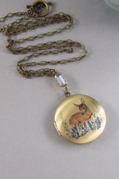 Sapphire Doe,Deer,Locket,Deer Locket,Deer Necklace,Sapphire Locket,Sapphire Necklace,Vintage Sapphire, Necklace,Blue Stone,ValleyGirlDesigns