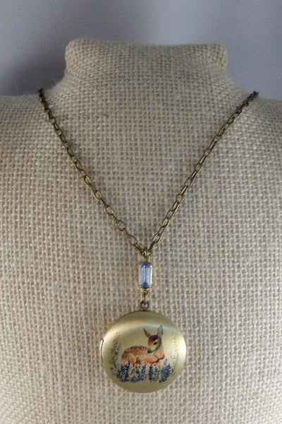 Sapphire Doe,Deer,Locket,Deer Locket,Deer Necklace,Sapphire Locket,Sapphire Necklace,Vintage Sapphire, Necklace,Blue Stone,ValleyGirlDesigns