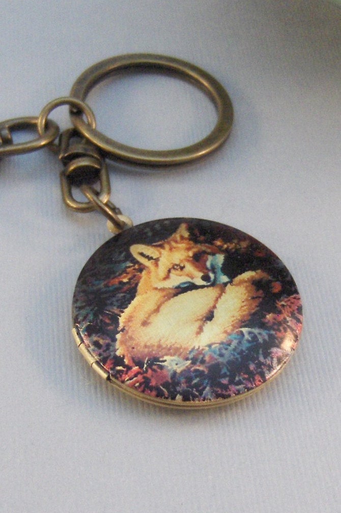 SALE Fox,Fox Locket,Fox Keychain,Woodland Locket,Animal Key chain