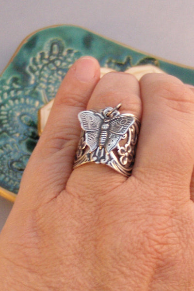 Gypsy's Butterfly,Ring,Silver,Butterfly Ring,Wing Ring,Antique Ring,Silver Ring,Woodland,Wedding,Butterfly Jewelry,Fluttervalleygirldesigns.