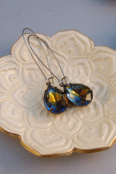 Vintage Sapphire,Vintage Earrings, Rhinestone,Silver Earrings,Sapphire Earrings,Sappire,Blue,Birthstone,September,Blue Topaz,