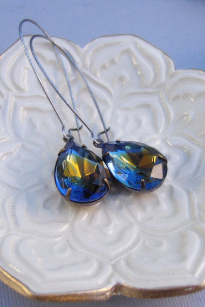 Vintage Sapphire,Vintage Earrings, Rhinestone,Silver Earrings,Sapphire Earrings,Sappire,Blue,Birthstone,September,Blue Topaz,