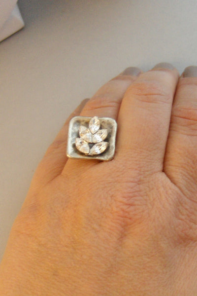 Eden,Ring,Silver,Diamond Ring,Crystal Ring,Statement Ring,White Flower Ring,Flower Ring,Silver,Vintage Ring,Diamond Ring,valleygirldesigns.
