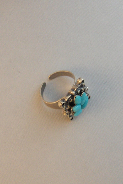 Vintage Turquoise,Ring,Silver,Blue Ring,One of a KInd,Blue Flower Ring,Flower Ring,Blue,Turquoise Ring,Vintage Turquoise,valleygirldesigns.