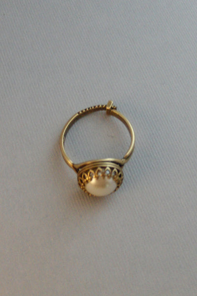 Brass Pearl,Ring,Brass Ring,Pearl,Pearl Ring,Brass and Pearl,Button Ring,White Pearl,Gypsy,Boho Ring,White,Antique Ring,Valleygirldesigns.