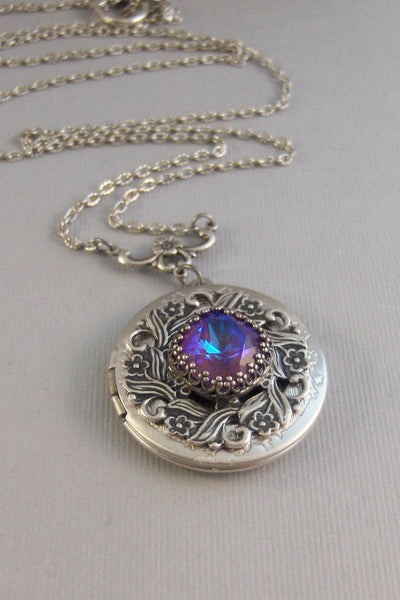 Lavender Fields,Amethyst Necklace,Amethyst Necklace,Antique Locket,Silver Locket,Princess Cut,February Birthstone,BirthsotoneValleygirldesig
