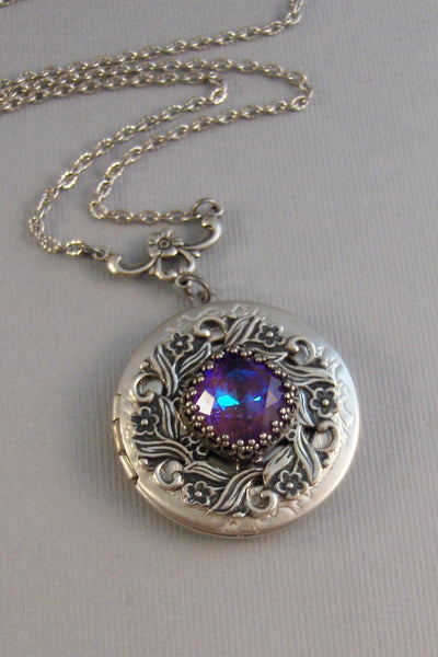 Lavender Fields,Amethyst Necklace,Amethyst Necklace,Antique Locket,Silver Locket,Princess Cut,February Birthstone,BirthsotoneValleygirldesig