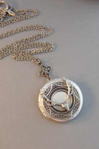 Stag,Deer,Deer Locket,Silver Locket,Silver Necklace,Deere,Dear,Silver,Woodland,Antique Locket.Deer Necklace,Deer  valleygirldesigns.