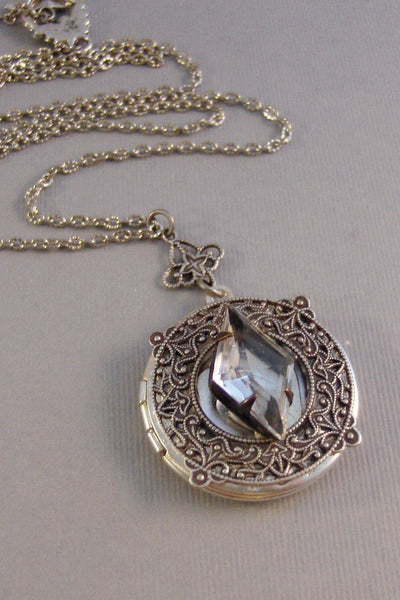 Pale Sunlight,Locket,Antique Locket,Silver Locket,Diamond,Vintage,Rhinestone,Birthstone.Diamond Locket,Diamond Necklace,Vintage