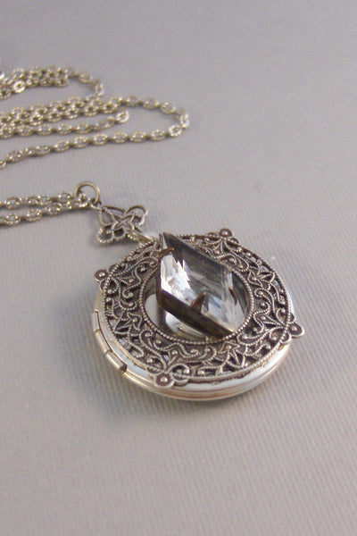 Pale Sunlight,Locket,Antique Locket,Silver Locket,Diamond,Vintage,Rhinestone,Birthstone.Diamond Locket,Diamond Necklace,Vintage