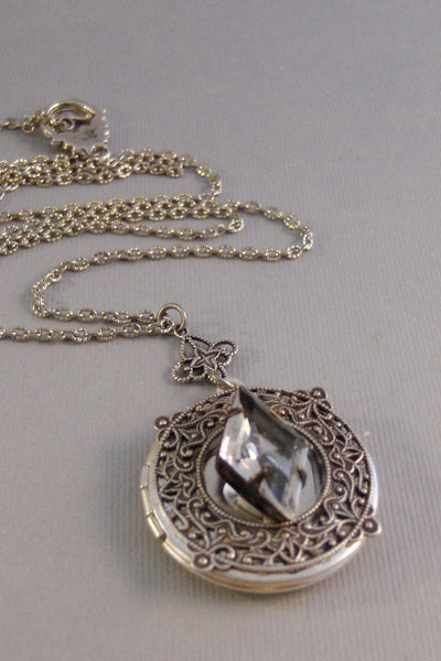 Pale Sunlight,Locket,Antique Locket,Silver Locket,Diamond,Vintage,Rhinestone,Birthstone.Diamond Locket,Diamond Necklace,Vintage