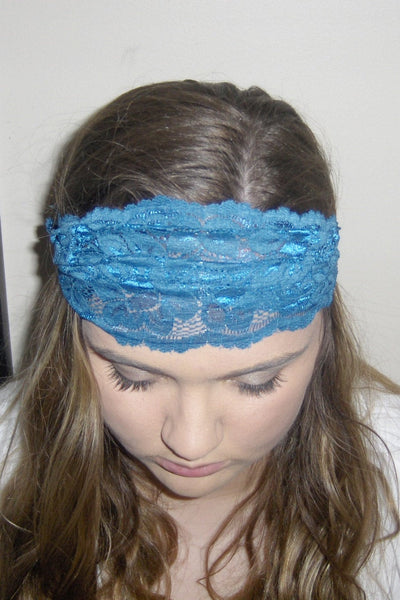 Water,Gypsy Lace,Headband,Blue Lace Headband,Blue Headband,Stretchy,Headband,Bridal Hair,Hair Accessory,Head ,Elastic Headband,Bohemian