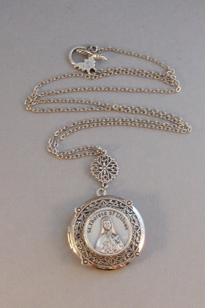 Saint Therese,Necklace,Locket,Silver Locket,Mens,Saint,Therese,Medal,Silver,Religious,Religious Jewelry,Religious Necklace,Valleygirldesigns
