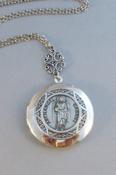 Saint Gabriel,Necklace,Locket,Silver Locket,Mens,Saint,gabriel,Medal,Silver,Religious,Religious Jewelry,Religious Necklace,Gabe,