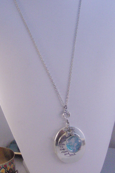 Love You Moon,Locket,Silver Locket,Moon,Moon Locket,I love you to the moon,Moon Necklace,Star Necklace,Star Locket,Love valleygirldesigns.