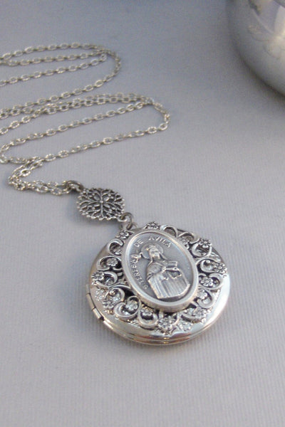 Saint Theresa,Necklace,Locket,Silver Locket,Saint,Theresa,Medal,Silver,Religious,Religious Jewelry,ChurcReligious Necklace,Valleygirldesigns