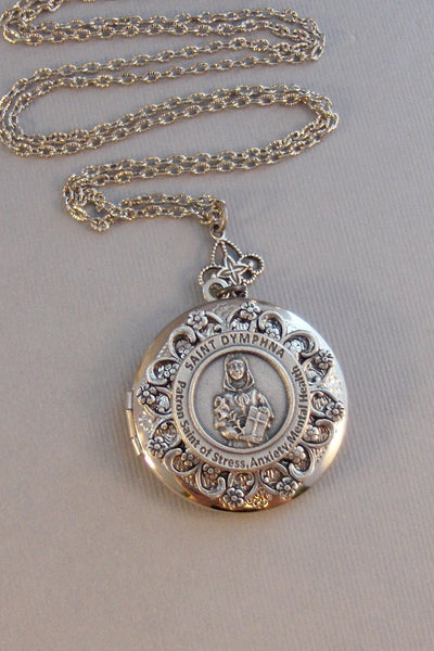 Saint Dymphna,Necklace,Locket,Silver Locket,Saint,Saint of Mental Health,Mental Health,Anxiety Stress,Patron Saint,Dyphna,valleygirldesigns