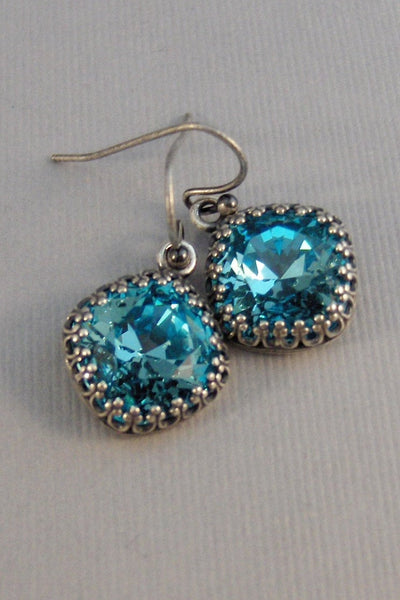 Mermaid Blue,Earrings,Blue Earrings,Aqua Earrings,Square Earrings,Opal Earrings,Birthstone Earrings,Blue Swarovski,Swarovski Earrings
