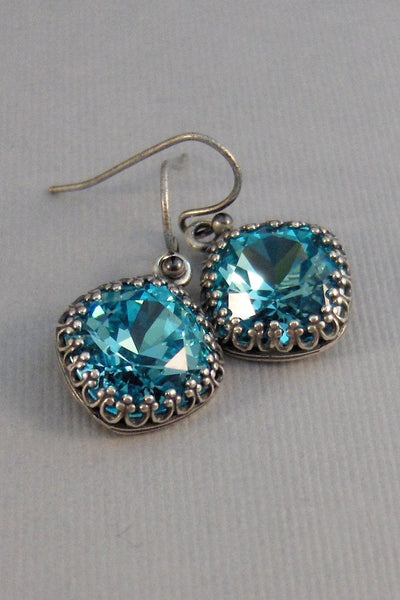 Mermaid Blue,Earrings,Blue Earrings,Aqua Earrings,Square Earrings,Opal Earrings,Birthstone Earrings,Blue Swarovski,Swarovski Earrings