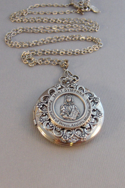 Saint Dymphna,Necklace,Locket,Silver Locket,Saint,Saint of Mental Health,Mental Health,Anxiety Stress,Patron Saint,Dyphna,valleygirldesigns