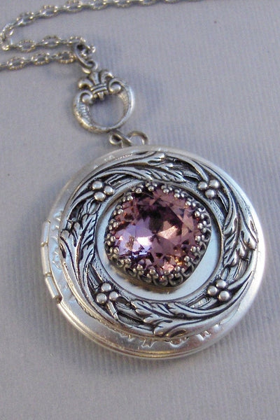 Alexandrite Star,Purple Necklace,Purple Locket,Antique Locket,Silver Locket,Princess Cut.June Birthstone,Birthstone,june Valleygirldesigns.