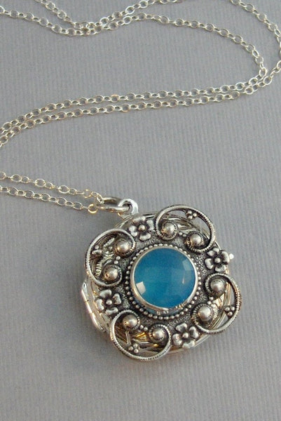 Blue Chalacedony,Locket,Chalacedony,Blue Necklace,Silver Locket,Sterling Silver Locket,Sterling,Birthstone,Chalcedony Necklace,September.