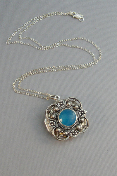 Blue Chalacedony,Locket,Chalacedony,Blue Necklace,Silver Locket,Sterling Silver Locket,Sterling,Birthstone,Chalcedony Necklace,September.