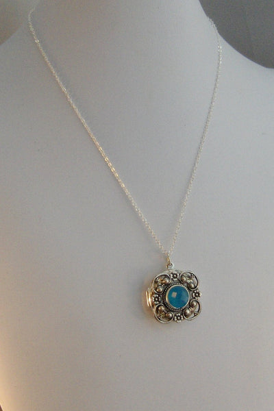 Blue Chalacedony,Locket,Chalacedony,Blue Necklace,Silver Locket,Sterling Silver Locket,Sterling,Birthstone,Chalcedony Necklace,September.