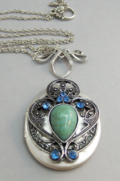 Gypsy Wind,Locket,Silver,Turquoise Necklace,Gemstone,Necklace,Antique Locket,Blue Stone,Sapphire,Sapphire Birthstone,Aqua,Teal,Blue