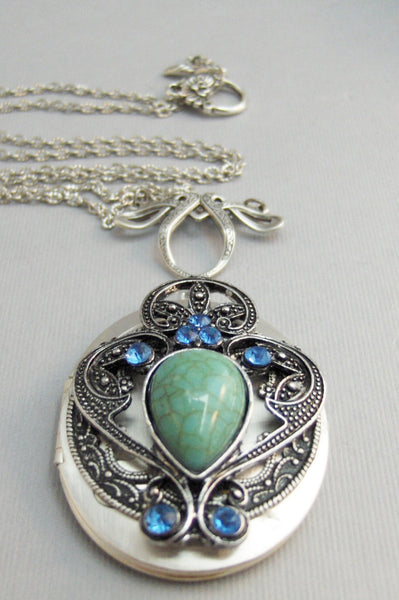 Gypsy Wind,Locket,Silver,Turquoise Necklace,Gemstone,Necklace,Antique Locket,Blue Stone,Sapphire,Sapphire Birthstone,Aqua,Teal,Blue