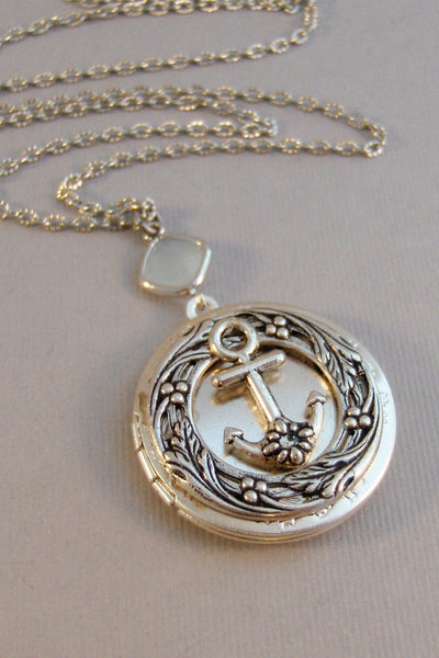 Mystic Sails,Anchor,Anchor Locket,Luck,Nautical Necklace,Silver Locket,Silver Necklace, Locket,Anchor,Ocean Locket,Water valleygirldesigns.