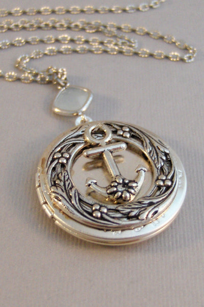 Mystic Sails,Anchor,Anchor Locket,Luck,Nautical Necklace,Silver Locket,Silver Necklace, Locket,Anchor,Ocean Locket,Water valleygirldesigns.