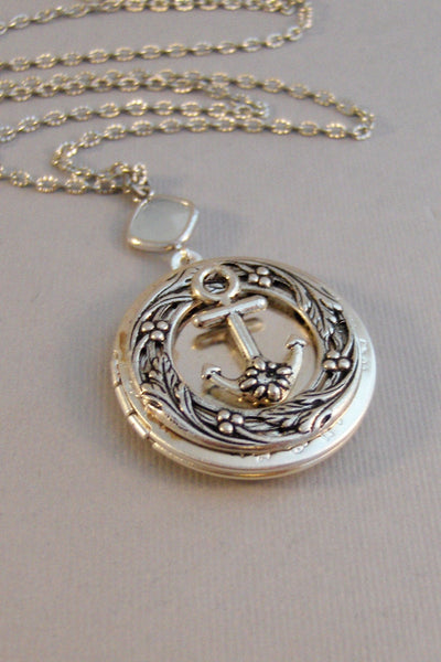 Mystic Sails,Anchor,Anchor Locket,Luck,Nautical Necklace,Silver Locket,Silver Necklace, Locket,Anchor,Ocean Locket,Water valleygirldesigns.