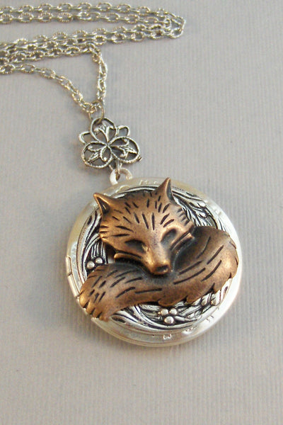 Little Red Fox,Locket,Fox,Fox Locket,Fox Necklace,Vixen, Antique Locket,Silver Locket,Fox Locket,Woodland,Woodland Fox. valleygirldesigns