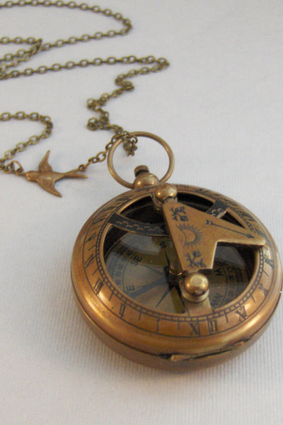 Sun Dial,Necklace,Brass Locket,Bird,Steampunk,Antique Necklace,Compass,Calendar,Sun,Sun Necklace,Sun Locket,Calender,valleygirldesigns.