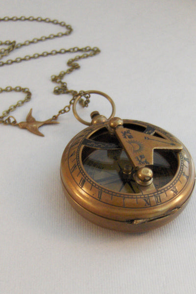 Sun Dial,Necklace,Brass Locket,Bird,Steampunk,Antique Necklace,Compass,Calendar,Sun,Sun Necklace,Sun Locket,Calender,valleygirldesigns.