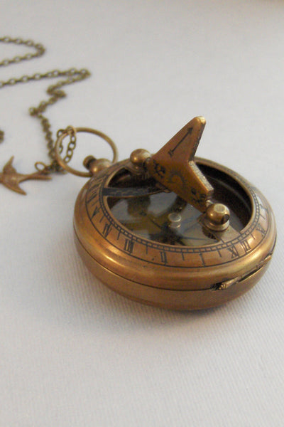 Sun Dial,Necklace,Brass Locket,Bird,Steampunk,Antique Necklace,Compass,Calendar,Sun,Sun Necklace,Sun Locket,Calender,valleygirldesigns.