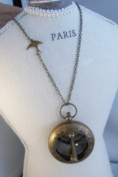 Sun Dial,Necklace,Brass Locket,Bird,Steampunk,Antique Necklace,Compass,Calendar,Sun,Sun Necklace,Sun Locket,Calender,valleygirldesigns.