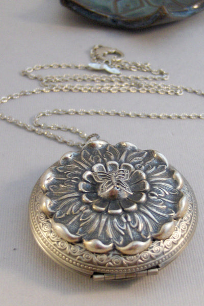 Butterfly Garden,Locket,Butterfly Locket,Necklace,Butterfly,Silver Locket,Butterfly Necklace,Locket,Boho,Gypsy,LargeLocket.valleygirldesigns