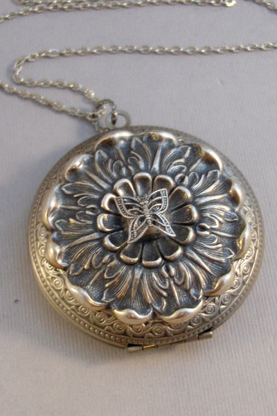 Butterfly Garden,Locket,Butterfly Locket,Necklace,Butterfly,Silver Locket,Butterfly Necklace,Locket,Boho,Gypsy,LargeLocket.valleygirldesigns