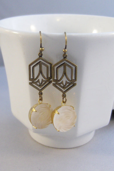 Bridal,Cream Earring,Vintage Earring,Vintage Rhinestone Earring,Vintage Jewelry,Taupe Earring,Neutral,Vintage Earrings, valleygirldesigns.